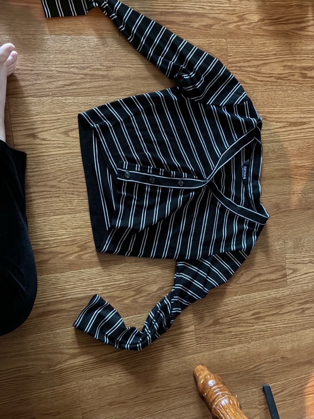 Striped Black Button-Up Cropped Cardigan- Disturbia